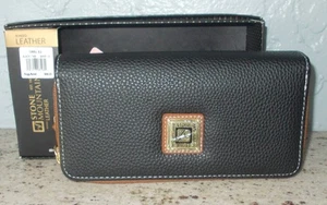 NEU IM KARTON STONE MOUNTAIN MEHRFACH FALTBARE GELDBÖRSE CLUTCH SCHWARZ/BRAUN GEKLEBTES LEDER - Bild 1 von 3