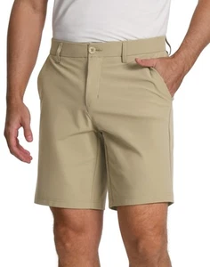 Men's Khaki Golf Shorts Elastic Waist 9 Inch Inseam Casual Dress Shorts Quick... - Picture 1 of 7