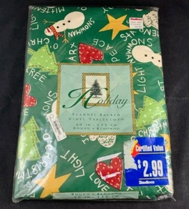 TOWN & COUNTRY LIVING VINYL TABLECLOTH FLANNEL BACKED 60 INCH ROUND HOLIDAY NOS - Picture 1 of 7