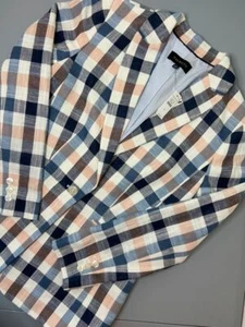 Talbots women's 6 pink navy blue plaid long sleeve single button suit blazer NWT - Picture 1 of 8