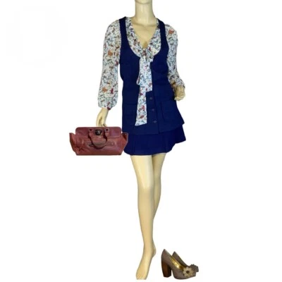 VINTAGE CIRCA 1970'S THINGS BY DUKE DECK BLUE SKIRT & VEST SET SZ APPX SMALL - Image 1 of 4
