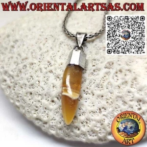 Ciondolo in argento 925‰ con ambra baltica naturale a punta - Foto 1 di 3
