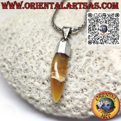 Ciondolo in argento 925‰ con ambra baltica naturale a punta - Immagine 1 di 3