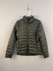 Old Navy Womens XS Jacket Coat Green Animal Print Puffer Zip Pockets Quilted - Picture 1 of 8
