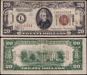 FR. 2305 $20 1934-A Hawaii Note L-A Block VF+ - Picture 1 of 3