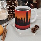 Sunrise/Sunset Cityscape Outline Silhouette Coffee Mug Urban Skyline, Ceramic 