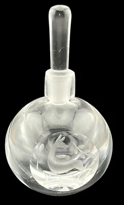 "Botella de perfume Orrefors vintage grabada cristal ciervo y hojas Suecia firmada 2,5""" Foto 1 de 4