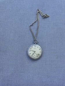Art Deco Union S.A. Soleure Swiss RARE  Nickel Chrome Flat Pocket Watch As Is