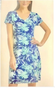 NEW YORK Womens S/S Shirt Dress Green Blue Floral Print Size M - Picture 1 of 4
