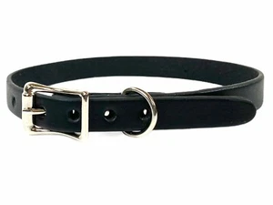 1/2" Wide Plain Genuine Black Leather Choker Collar Necklace Roller Buckle - Picture 1 of 3