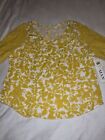 Women?S Blouse Yellow White Floral Blouse Lace Sleeves Elastic New 1X 18/20 New