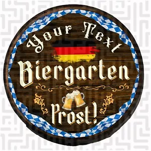 Customized Beer Sign German Flag Prost Biergarten Man Cave Wooden Barrel Head - Picture 1 of 9
