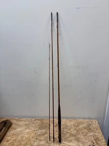 VINTAGE ANTIQUE FISHING TACKLE - 3 PIECE, SPLIT CANE ROD WITH BAG - Picture 1 of 15
