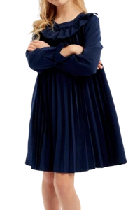 Vestito Bambina Blu Navy con Colletto e Plissettatura – Ideale per Cerimonie - Imagen 1 de 4