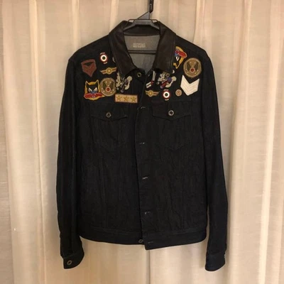 Jaqueta jeans Diesel masculina L OURO PRETO colarinho de couro luxo quase não usado italiano - Imagem 1 de 4