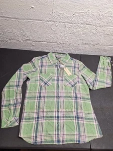 Natural Reflections Women's Button-down Shirt Size Medium, Pink Blue Green Plaid - Picture 1 of 13