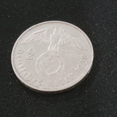 ALEMANIA 2 Reichsmark 1938 una moneda de plata - hindenburg alemana de Tercer Reich Foto 1 de 4