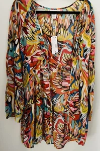 $89 Bleu By Rod Beattie Size S Abstract Chiffon Caftan Dress Swimsuit Cover-up - Picture 1 of 15