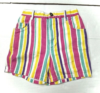 Pantalones Cortos Vintage Bonjour Niños Niñas 6 Caramelo Rayas Y2K Años 90 Retro Arco Iris Elastizados Foto 1 de 4