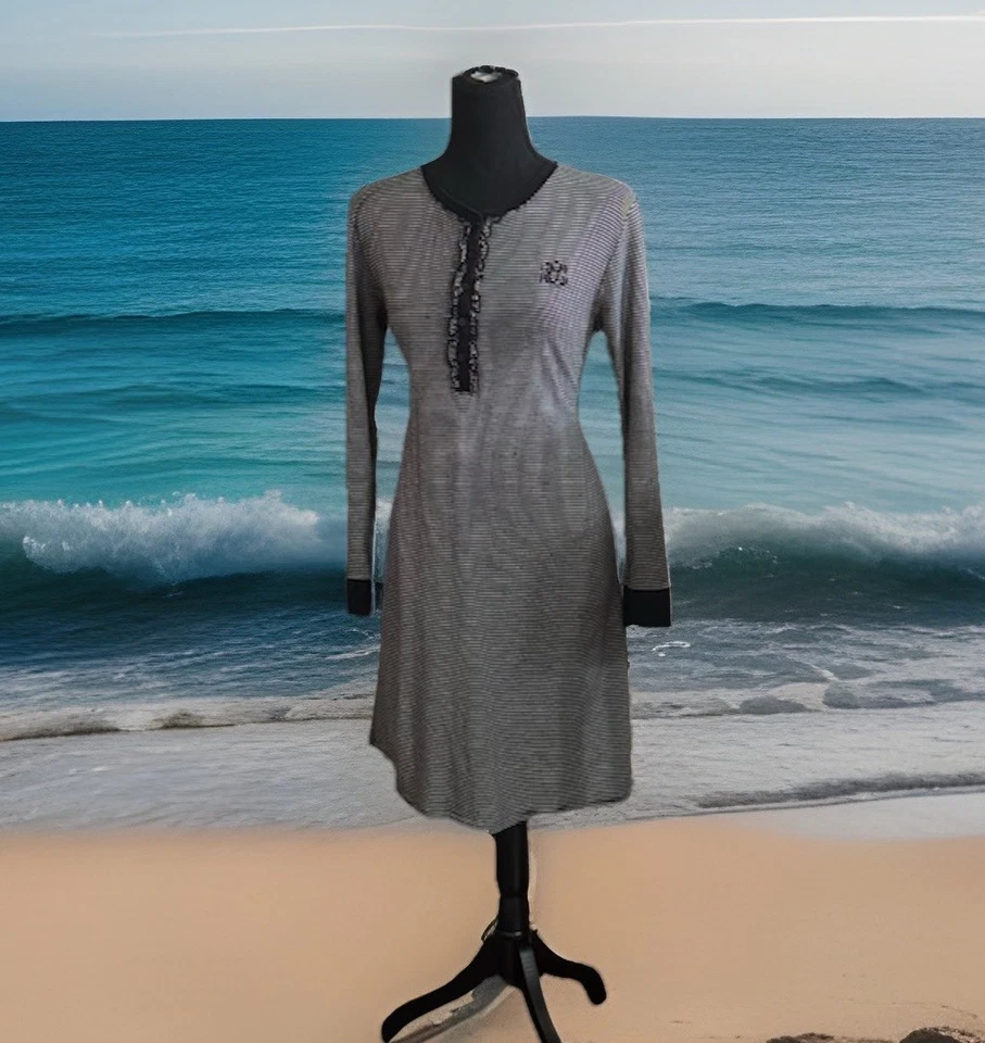 Chic Lauren Ralph Lauren Pijama Camisa para Dormir Talla M Negro Blanco Rayas Jersey Tejido Foto 1 de 4