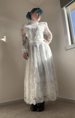 Vestido de novia vintage de cuento de hadas de encaje blanco Jessica McClintock años 80 TALLA AU 6-8 Foto 1 de 4