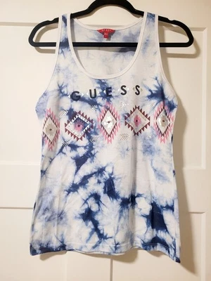 Guess Womens Tie Dye Southwest Design Tank Top Sz Lg Blue White 90s Style Boho  - Image 1 of 4