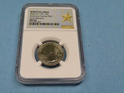 2020 W V75 PRIVY MARK NGC MS66 AMERICAN SAMOA PARK QUARTER 25C EARLY RELEASE - Image 1 of 4