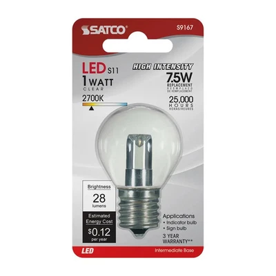 Satco S9167 - 1 Watt LED S11 Decorative Clear Light Bulb - E17 Base (2 or 6 PK) - Image 1 of 4