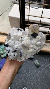 Cuarzo natural con turmalina negra y albita combinación cristal mineral espécima - Imagen 1 de 18