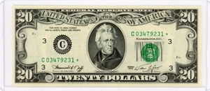 1974 $20 GREEN SEAL FEDERAL RESERVE NOTE STAR NOTE PHILADELPHIA UNCIRCULATED - Picture 1 of 2