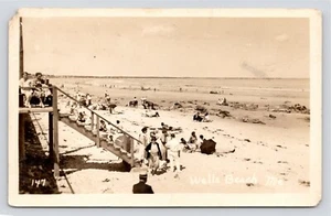 RPPC Wells Strandszene Maine Sand Surf Menschen Pferd Vintage c1936 Foto Postkarte - Bild 1 von 5