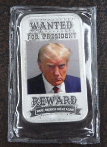 Donald Trump Mugshot Silver Bar Wanted for President 1 Troy oz 999 Fine Mug Shot