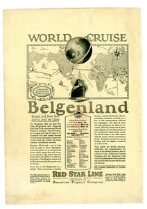 1925 Star Line Ad Red World Cruise Belgenland Map Imm Itinerary Amex Ship Boat - Picture 1 of 4
