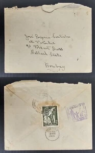 1951 Portugese India Cover ties 2T stamp cd Madgaon-Bombay - Picture 1 of 3