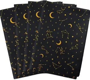 Sheets Galaxy Tissue Paper Bulk,20" x 14",Black with Gold Moon and Star Tissue - Picture 1 of 6