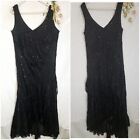 Alex Evenings Dress Size 14 XL 100% Silk Black Floral Beaded Flowy Y2K Layered