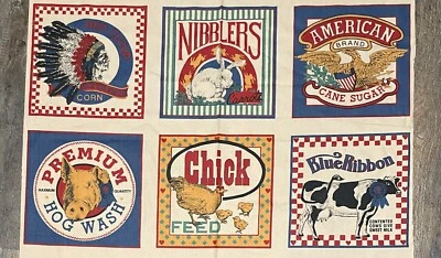 Vintage Joan Kessler for Concord Feedsack Labels Cotton Fabric Panel 24" x 36" - Image 1 of 2
