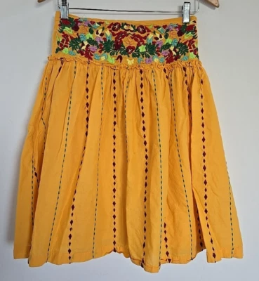 Falda Anthropologie Odille Amarilla Rayas Bordada Floral Talla 2 Foto 1 de 4