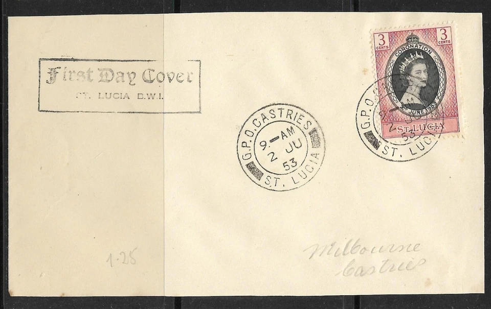 UK  St Lucia Old FDC Cover Elizabeth II Coronation 1953 - Image 1 of 1