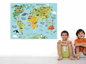 Animal World Map Nursery Kids Removable Wall Stickers - Picture 1 of 3