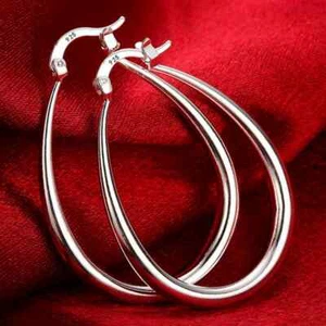 Pendientes de aro grandes de plata de ley 925 de 41 mm con círculo liso para mujer moda pa... - Imagen 1 de 6