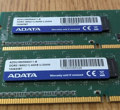 ADATA 4GX8 DDR3 RAM 1600 MHz PC3-12800 DIMM 240 Pin AD3U1600W4G11-B - Image 1 of 4