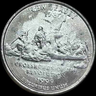 Heavy Grease Strike Thru Error! 1999 New Jersey State Quarter WOW Stuck Through - Image 1 of 4