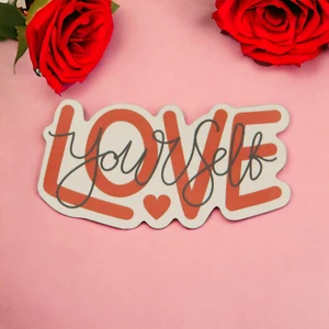 Love Yourself Red Black White Spell Out Saying Script Block Sticker - Picture 1 of 2