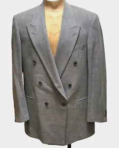 Yves Saint Laurent Double Breasted Blazer Size 44 Tall Gray Wool Suit Jacket - Picture 1 of 24