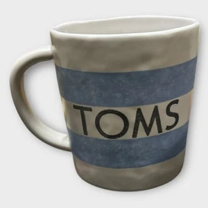 TOMS Shoes Target Limited Edition 5" Tall Coffee Mug Cup Stoneware Blue Stripe - Picture 1 of 4