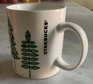 Starbucks 2015 Christmas Tree Evergreens Green & White 12 Oz Coffee Cup Mug - Picture 1 of 5