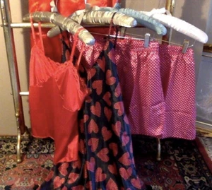 Lot Of 5 VTG Lingerie MED/L Bright RED Sleepwear Nightgown Camisole Boy Boxers - Picture 1 of 13