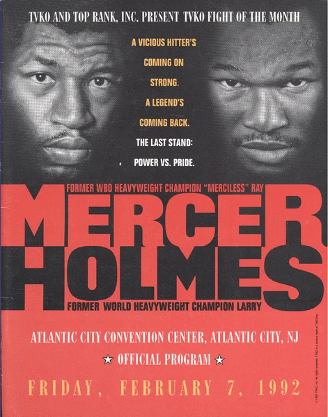 Original Vintage 1992 Larry Holmes vs. Ray Mercer Fight Boxing Program Scorebook - Image 1 of 1