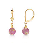 6 Mm Ball Shaped Pink Fire Opal Leverback Dangle Earrings 14K Yellow Gold